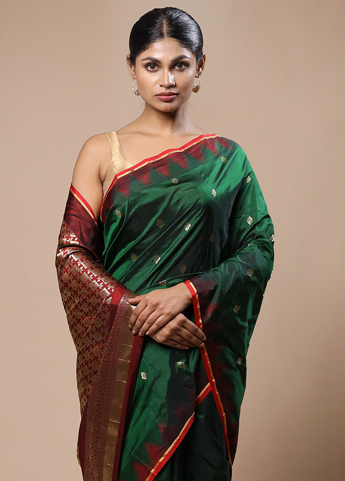 Green Kanjivaram Silk Saree With Blouse Piece Clearance Hot Sale