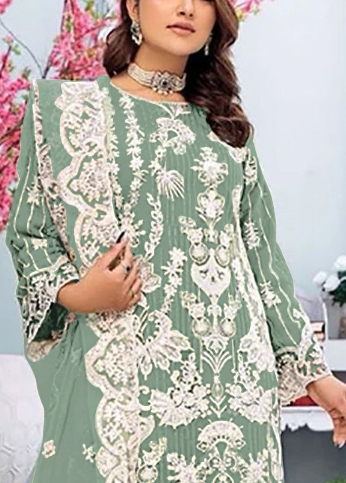 3 Pc Green Semi Stitched Georgette Suit Set Buy Cheap Find Great