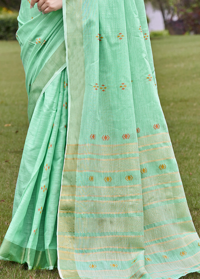 Turquoise Cotton Saree With Blouse Piece Clearance 2025