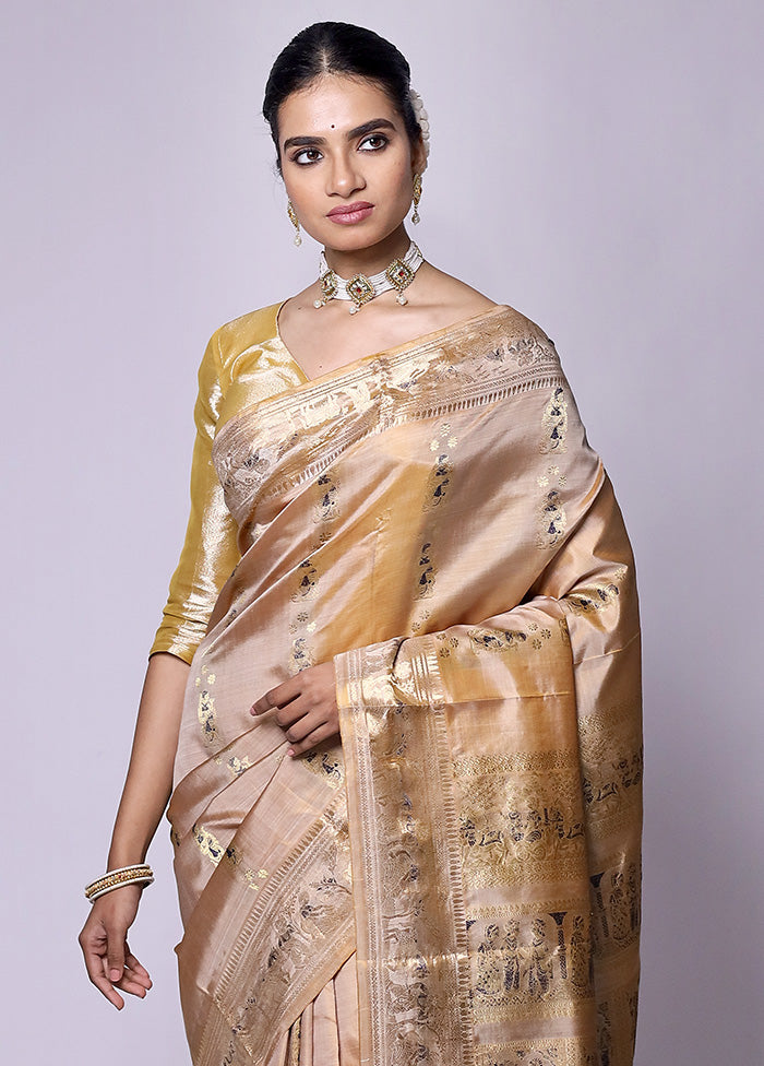 Cream Handloom Baluchari Pure Silk Saree With Blouse Piece Online Online Original