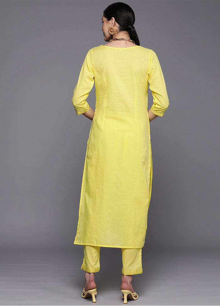 2 Pc Yellow Pure Readymade Cotton Kurti Set Sale In China