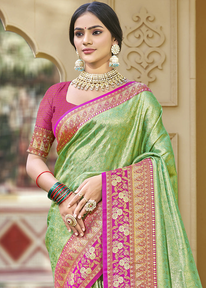 Light Green Spun Silk Saree With Blouse Piece Clearance From China