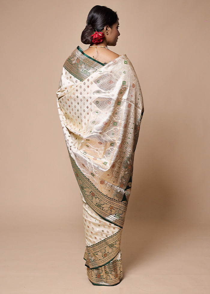 White Banarasi Silk Saree With Blouse Piece Outlet Reliable