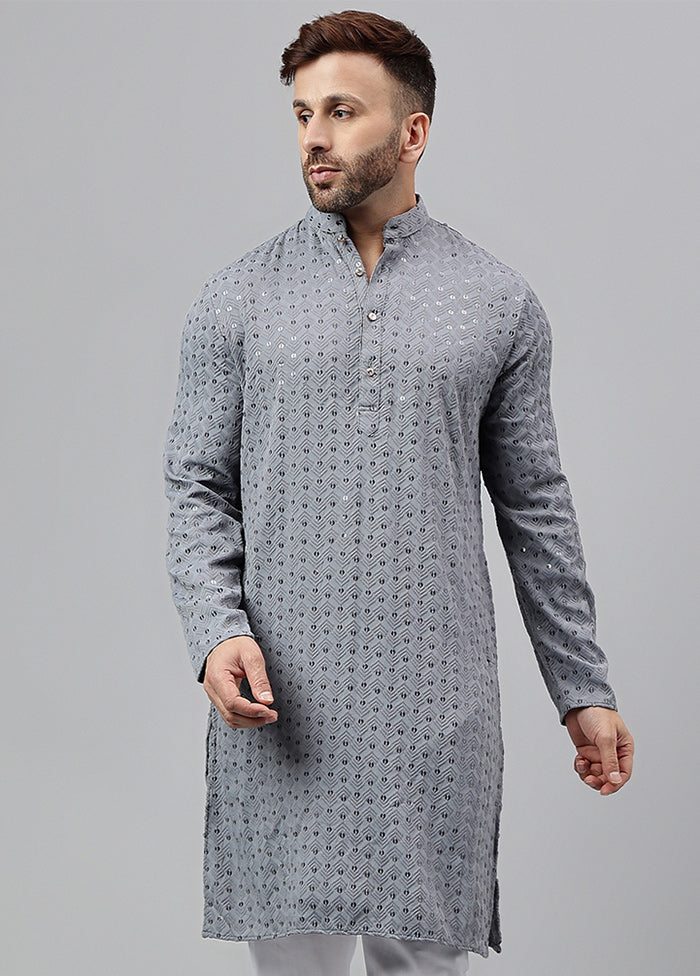 2 Pc Grey Viscose Kurta Pajama Set Sale Great Deals