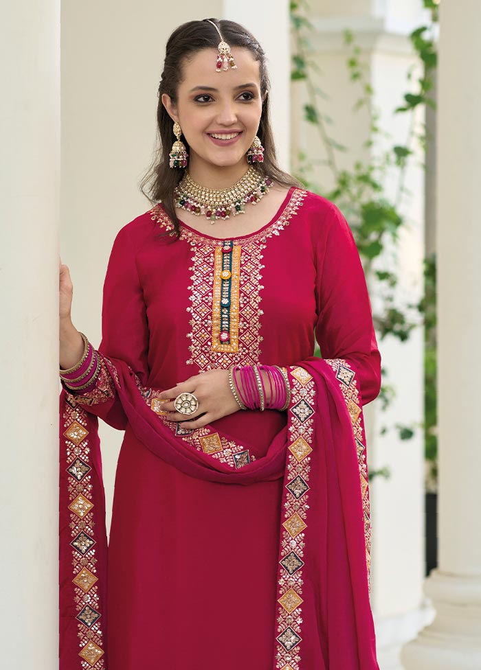 3 Pc Pink Semi Stitched Georgette Suit Set Buy Cheap Recommend