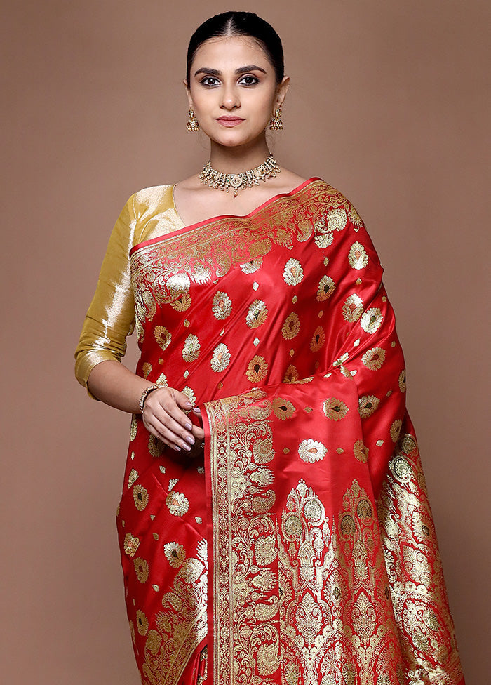 Red Banarasi Silk Saree With Blouse Piece Sale Free Shipping