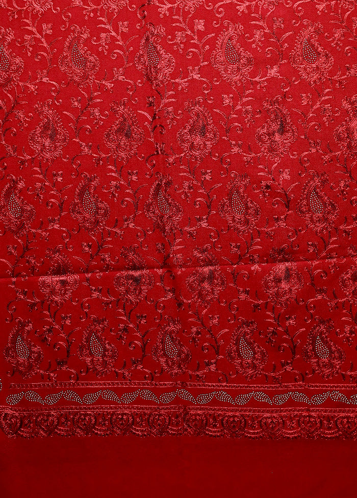 Red Butta Work With Zari Woven Border Shawl Buy Cheap Sast