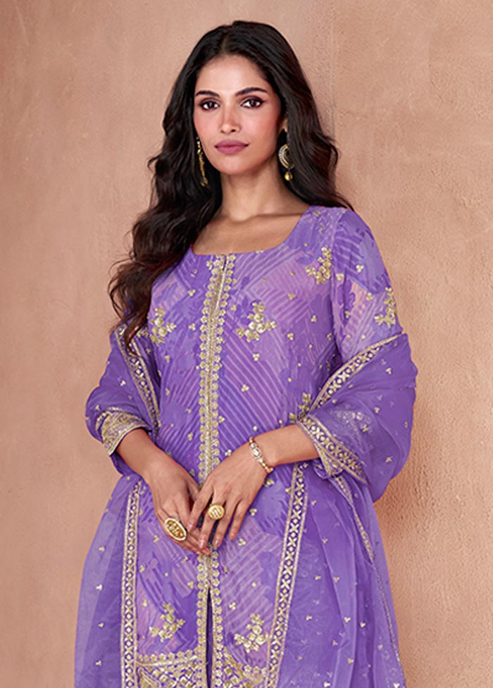 3 Pc Light Purple Semi Stitched Georgette Suit Set 2025 New For Sale