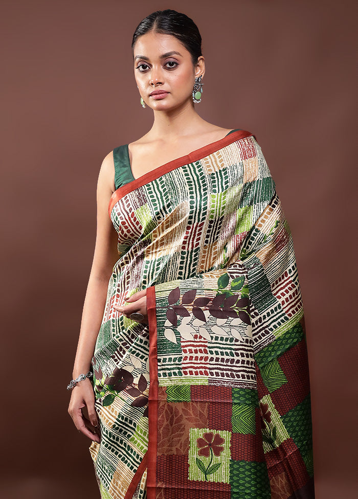 Multicolor Printed Pure Silk Saree Without Blouse Piece With Mastercard Online