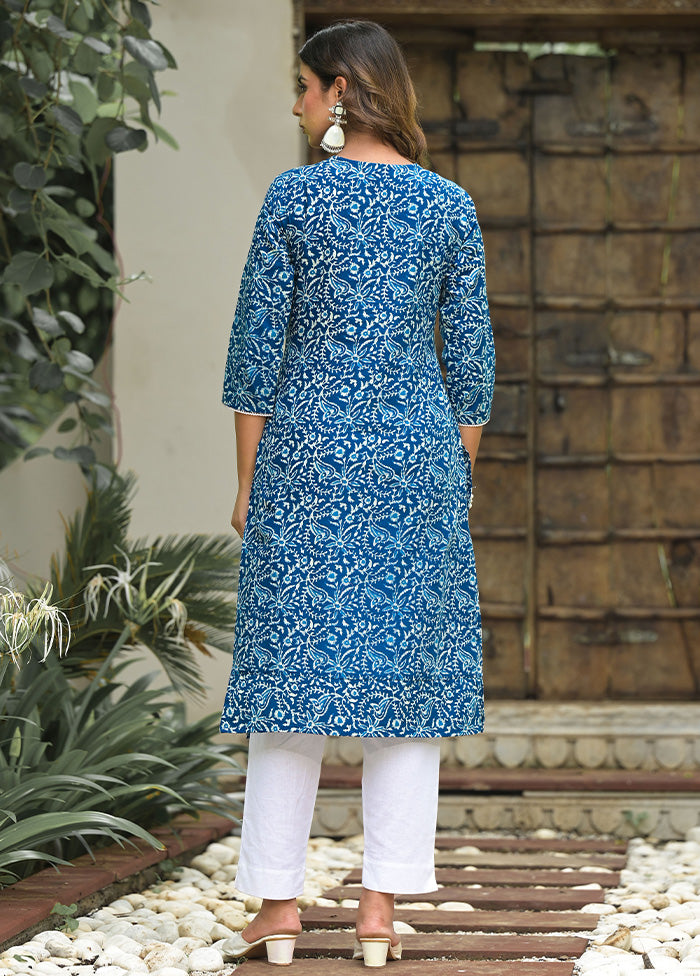 2 Pc Blue Readymade Cotton Kurti Set Cheap Outlet Store