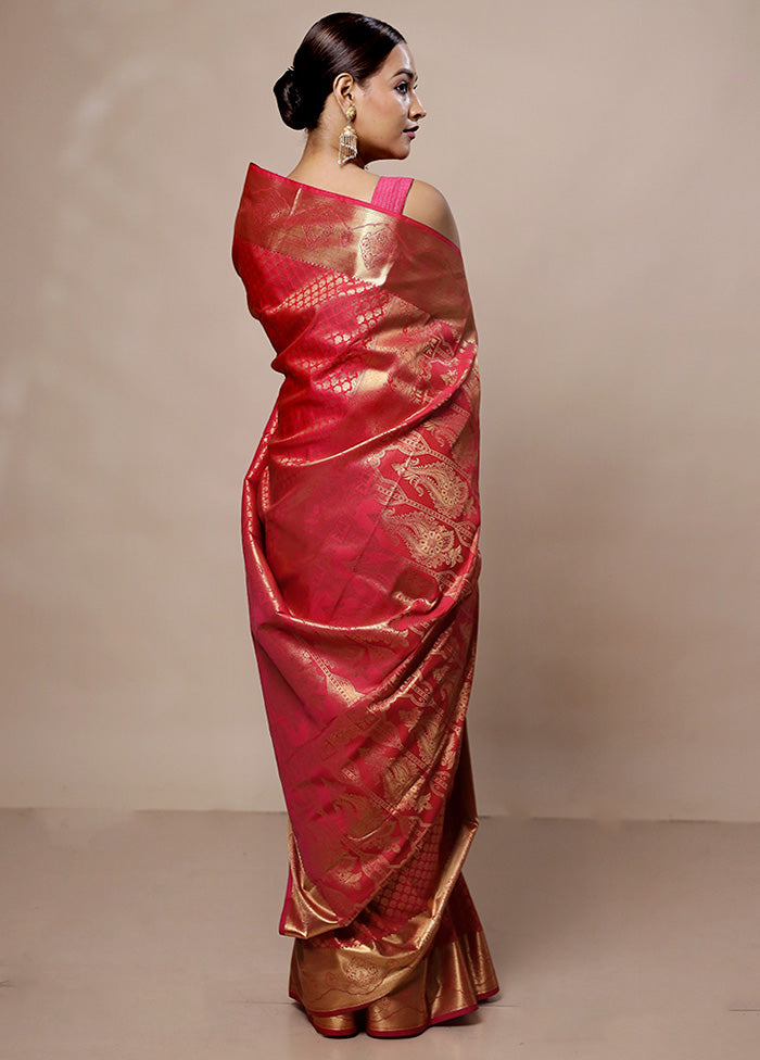 Pink Kanjivaram Silk Saree With Blouse Piece Big Discount Cheap Pice