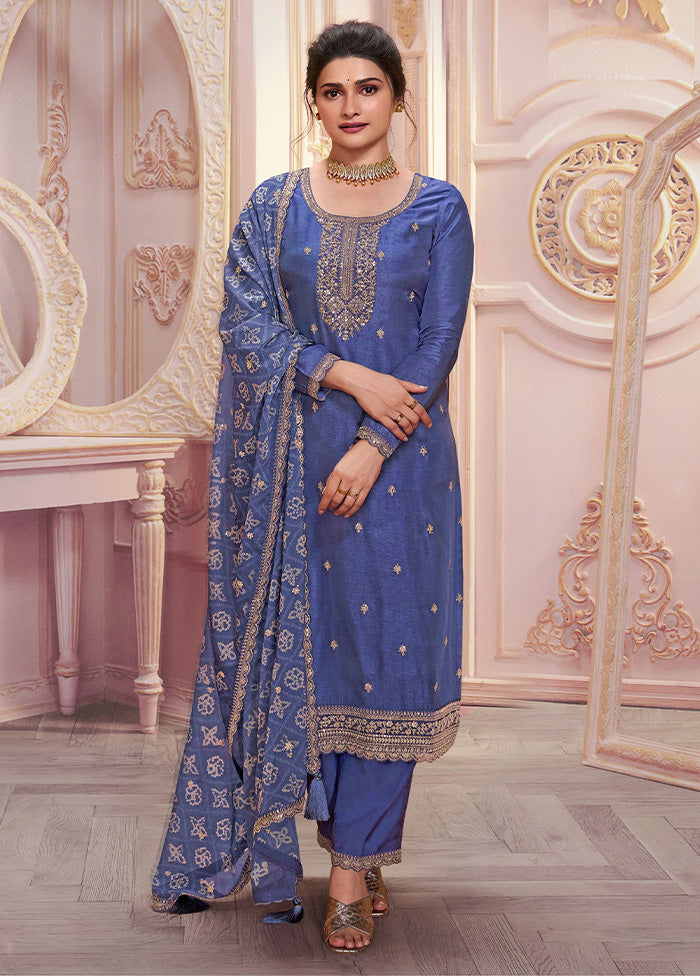 3 Pc Voilet Semi Stitched Georgette Suit Set Free Shipping Genuine