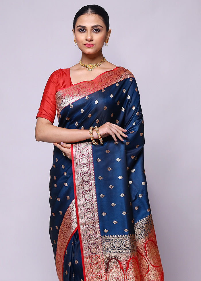 Blue Banarasi Silk Saree With Blouse Piece Clearance From China