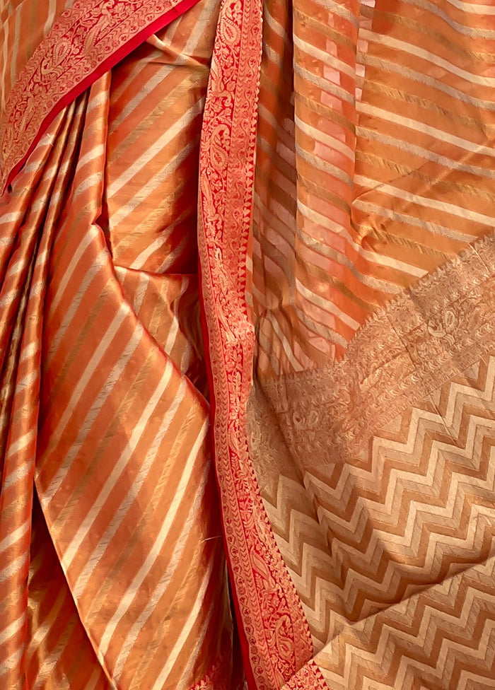 Orange Spun Silk Saree With Blouse Piece Sale Amazing Pice