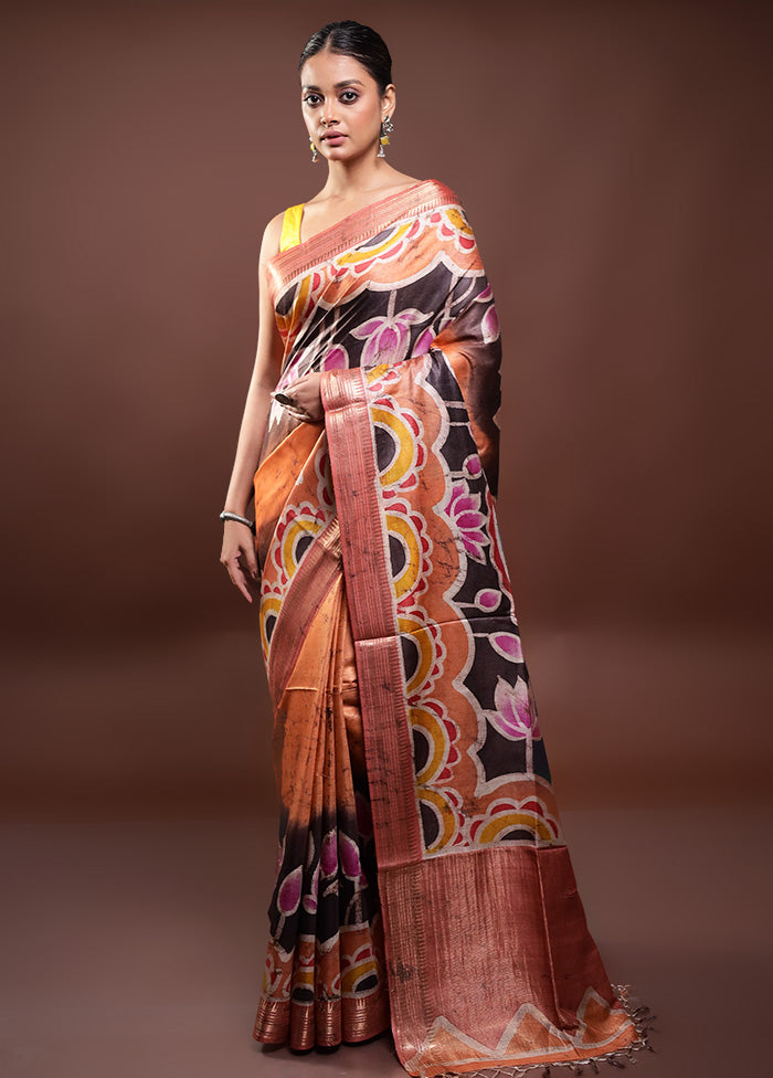 Multicolor Printed Pure Silk Saree Without Blouse Piece Sale Purchase