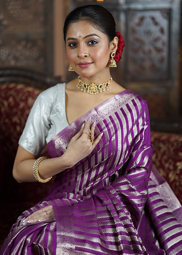 Purple Dupion Silk Saree With Blouse Piece Cheap Discounts