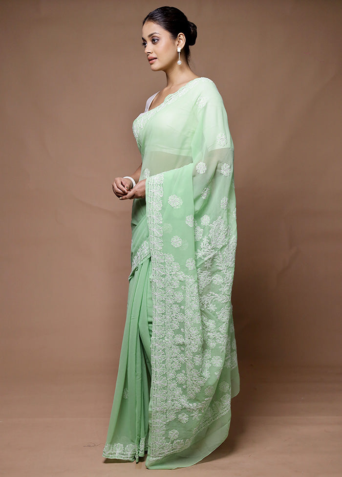 green Pure Cotton Saree With Blouse Piece Discount Great Deals