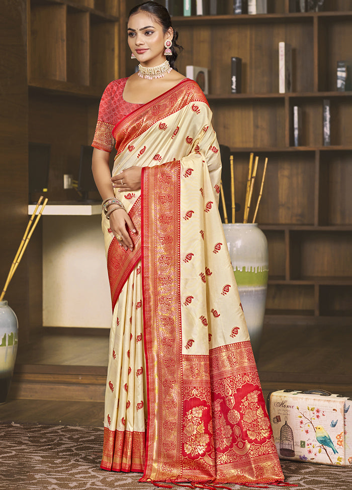 Cream Dupion Silk Saree With Blouse Piece 2025 New Cheap Online