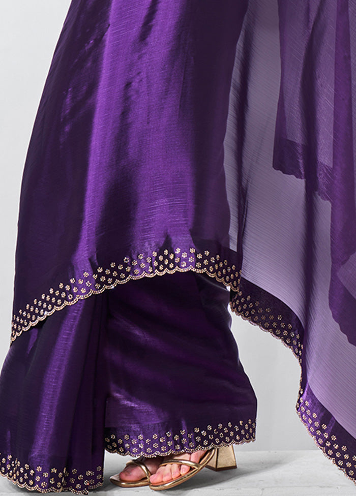 Purple Spun Silk Saree With Blouse Piece Free Shipping Best Seller