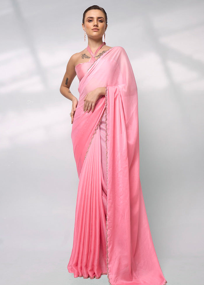 Pink Spun Silk Saree With Blouse Piece Footlocker Finishline Cheap Pice