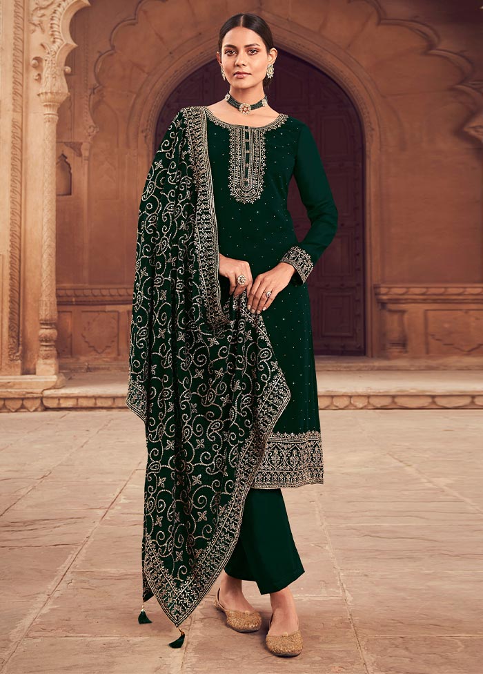 3 Pc Green Semi Stitched Georgette Suit Set Sale Lowest Pice