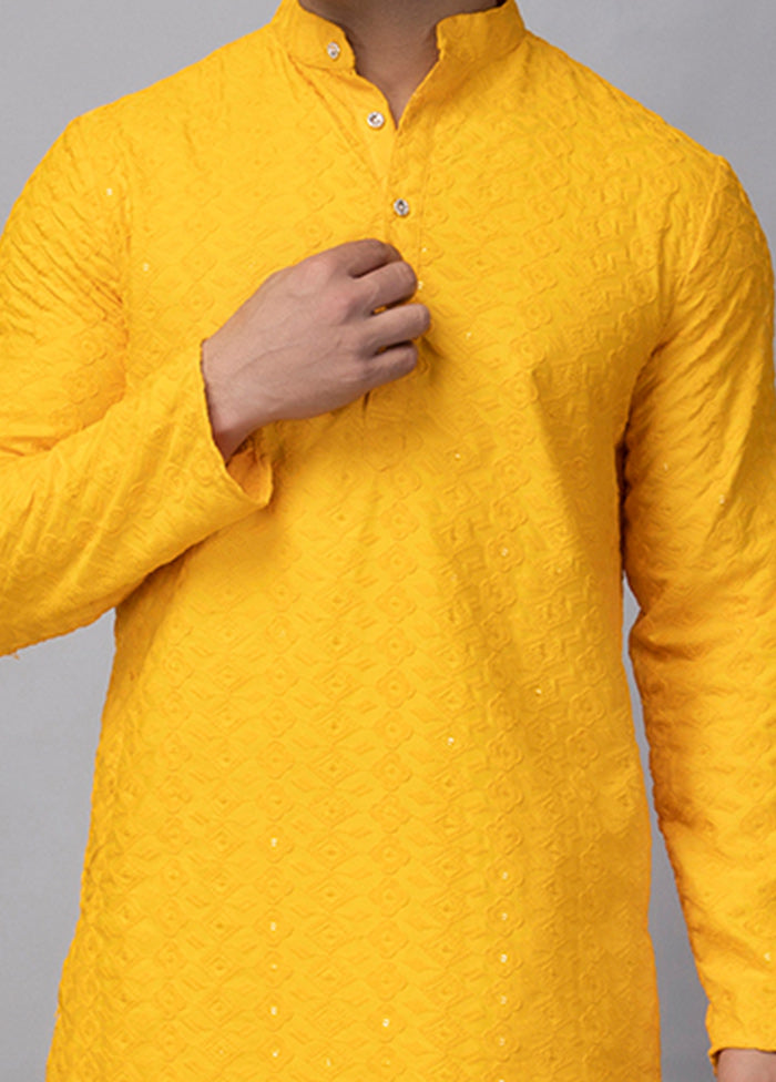 2 Pc Yellow Viscose Kurta Pajama Set For Sale 2025