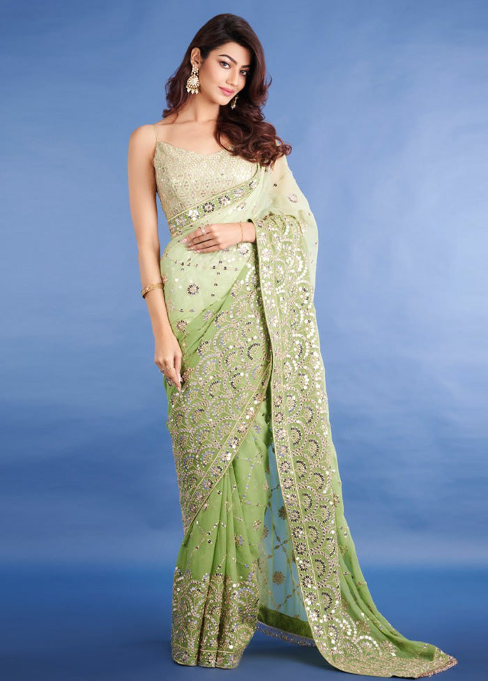 Green Georgette Saree With Blouse Piece Amazon Footaction