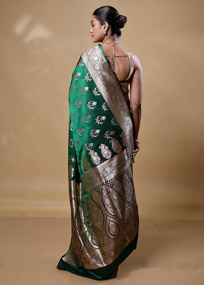 Green Banarasi Silk Saree With Blouse Piece Original Cheap Pice