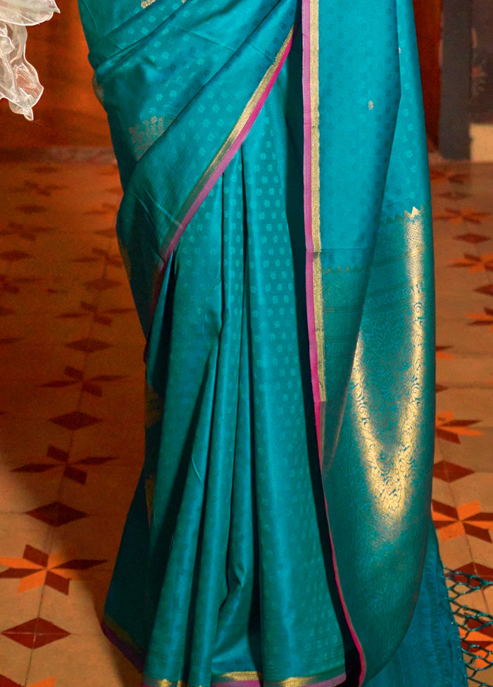 Blue Dupion Silk Saree With Blouse Piece Manchester Sale Online