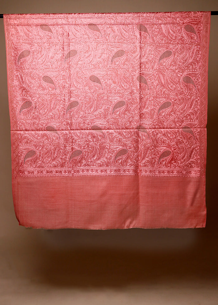 Pink Butta Work With Zari Woven Border Shawl Official Sale Online