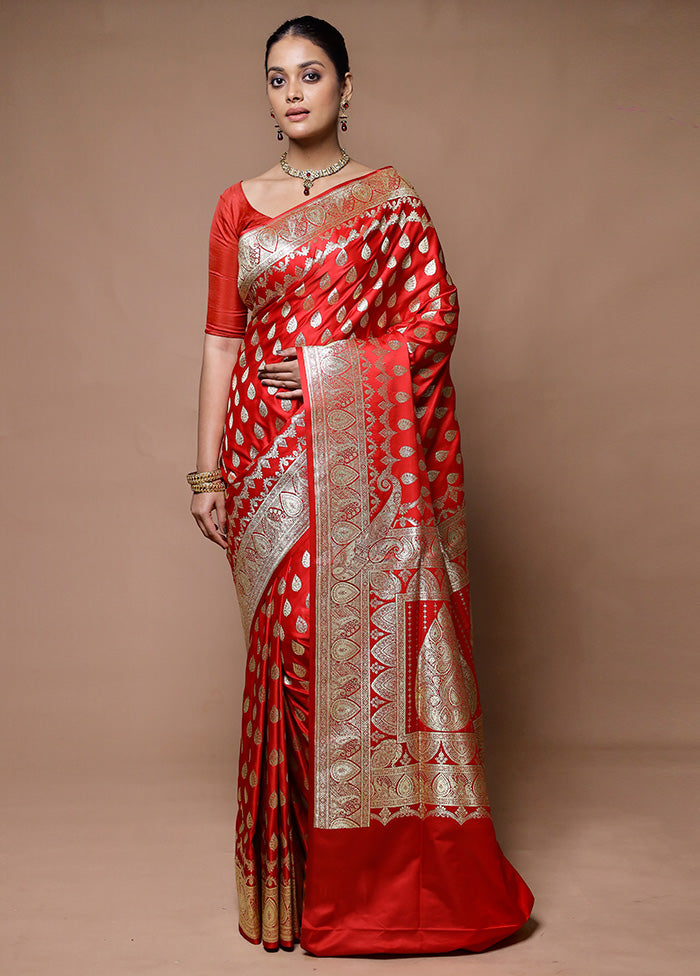 Red Banarasi Silk Saree With Blouse Piece Affordable Cheap Online