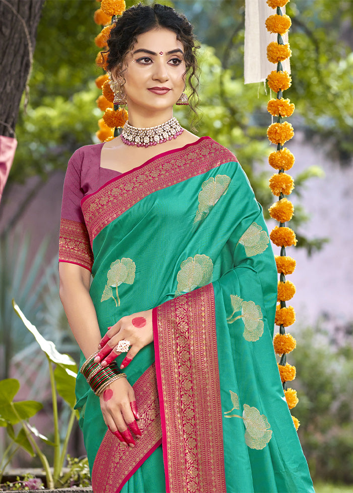 Teal Blue Dupion Silk Saree With Blouse Piece Collections