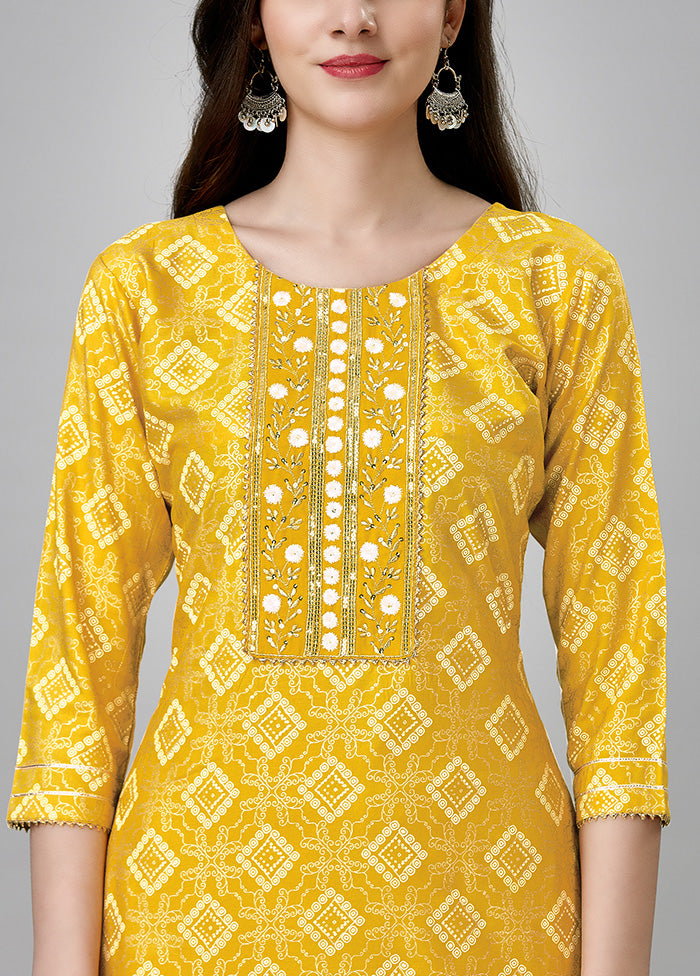 2 Pc Yellow Readymade Rayon Kurti Set Clearance For Nice