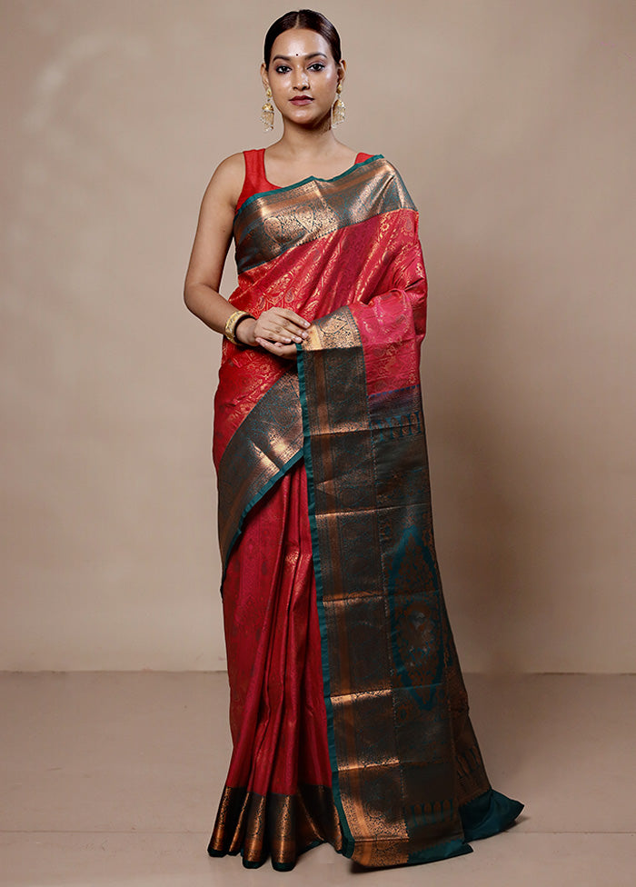 Red Kanjivaram Silk Saree With Blouse Piece Supply Cheap Pice