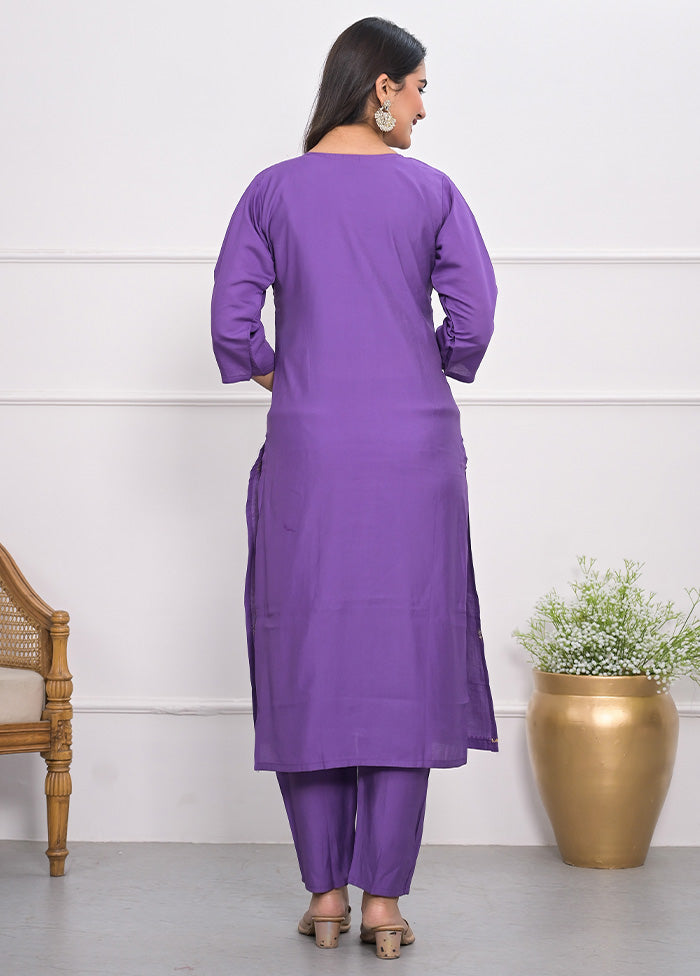 3 Pc Lavender Readymade Viscose Suit Set Outlet Online