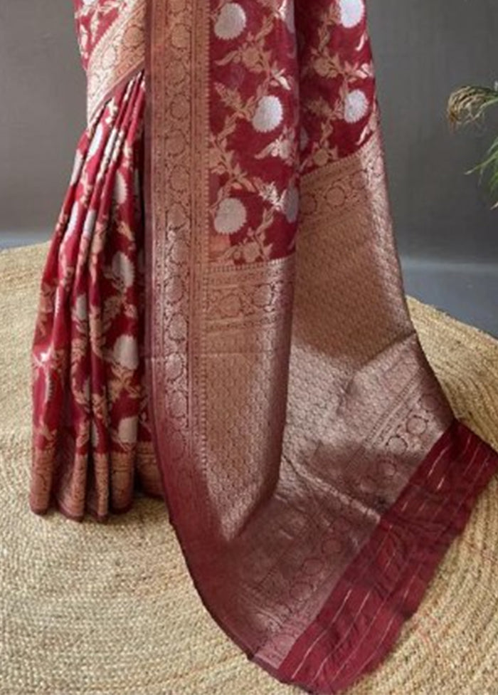 Maroon Banarasi Silk Saree With Blouse Piece Fashionable