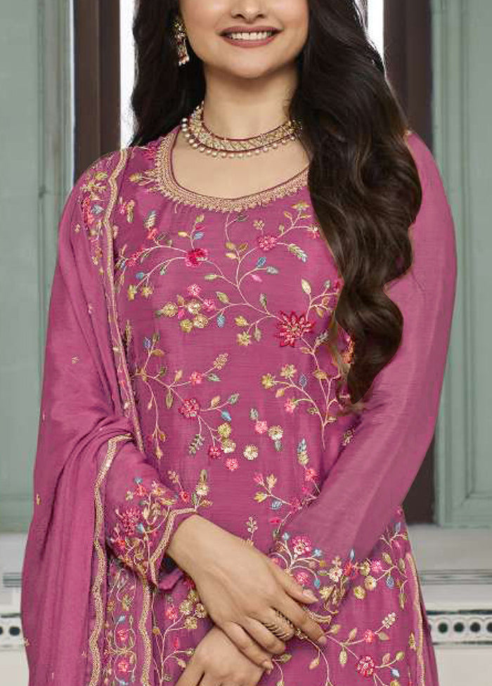 3 Pc Pink Semi Stitched Viscose Suit Set Low Cost Cheap Online