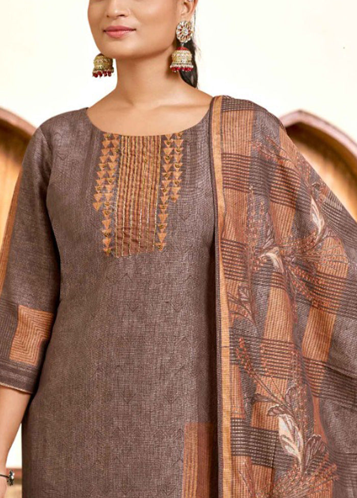 3 Pc Brown Readymade Viscose Dupatta Suit Set Latest Collections For Sale