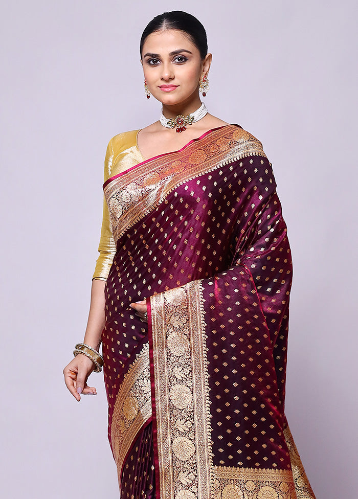 Wine Banarasi Silk Saree With Blouse Piece Outlet Recommend