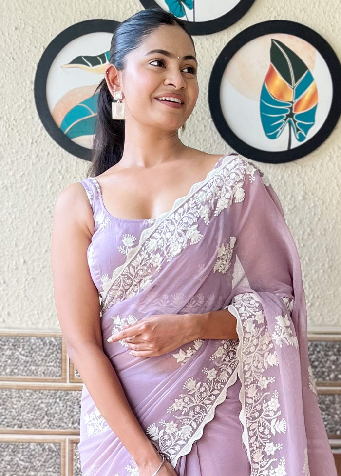 Lavender Spun Silk Saree With Blouse Piece Shop Offer Online