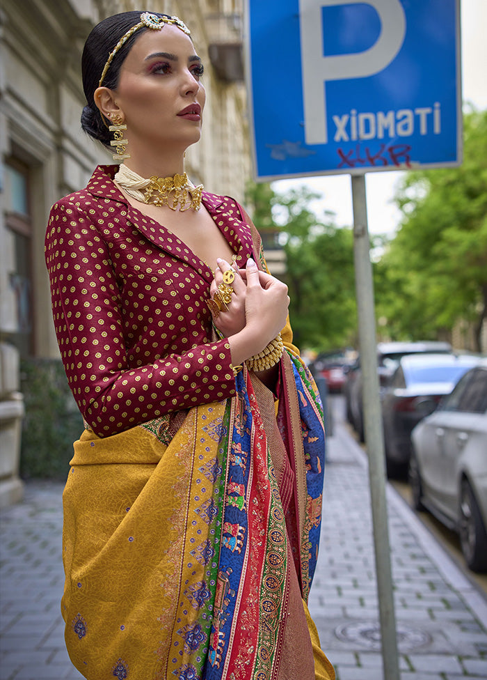 Mustard Spun Silk Saree With Blouse Piece Discount Shop