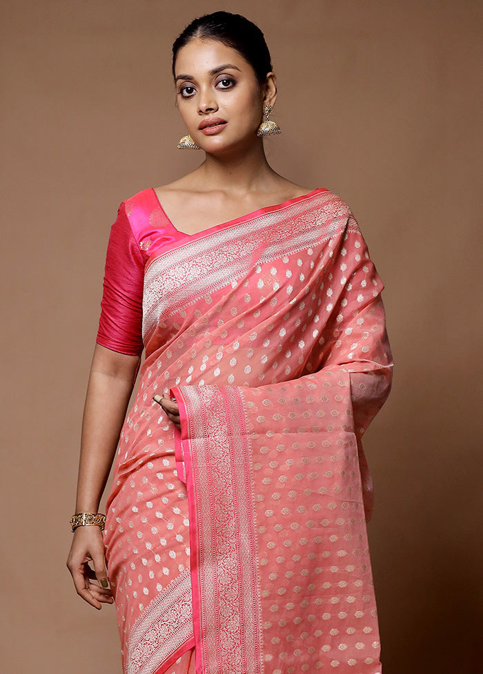 Pink Kora Silk Saree With Blouse Piece Amazing Pice