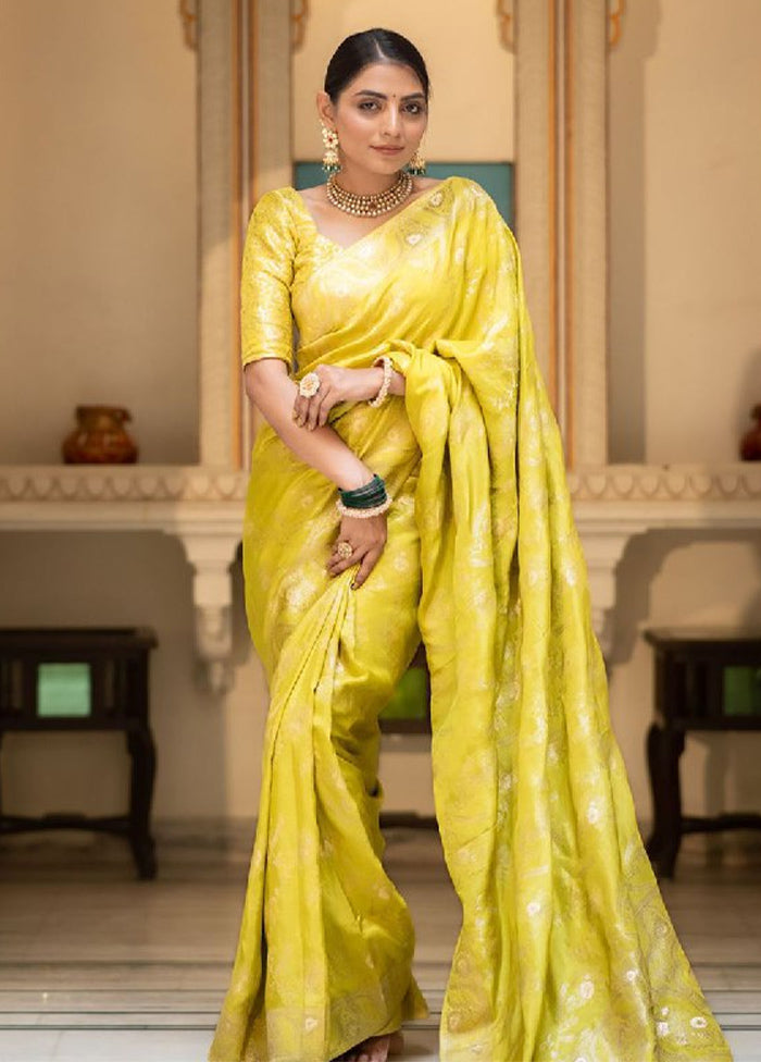 Yellow Banarasi Silk Saree With Blouse Piece Wholesale Pice Cheap Pice