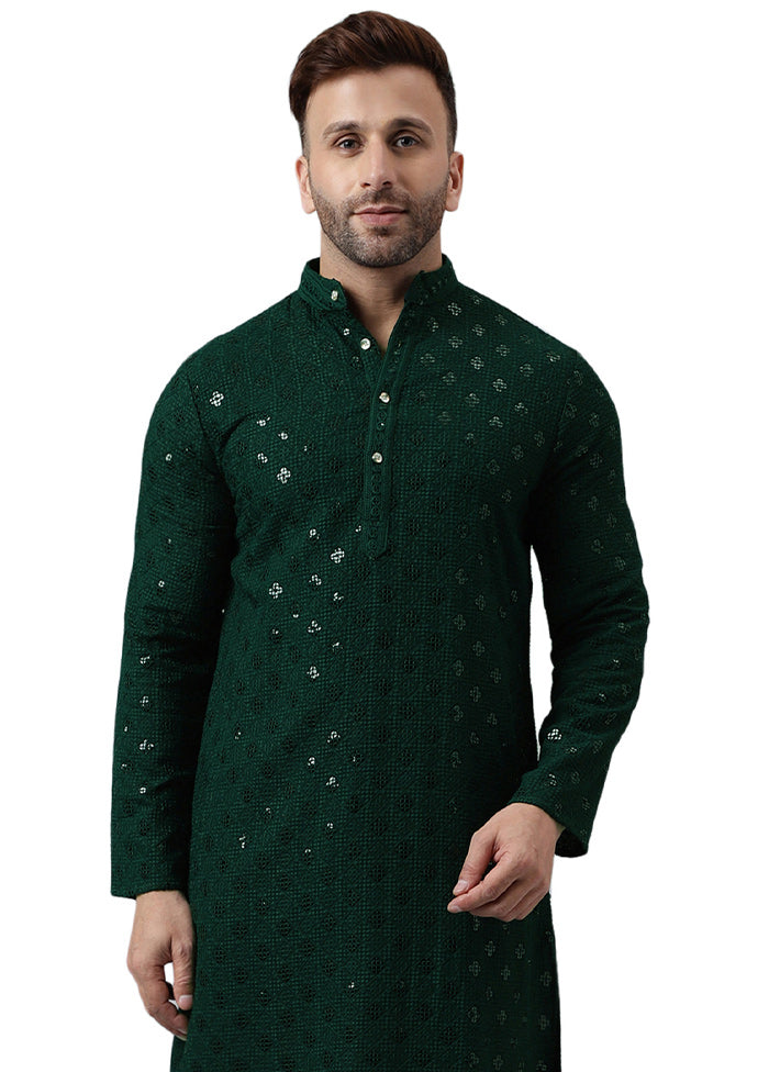 Green Silk Embroidered Kurta Cheap Best Place