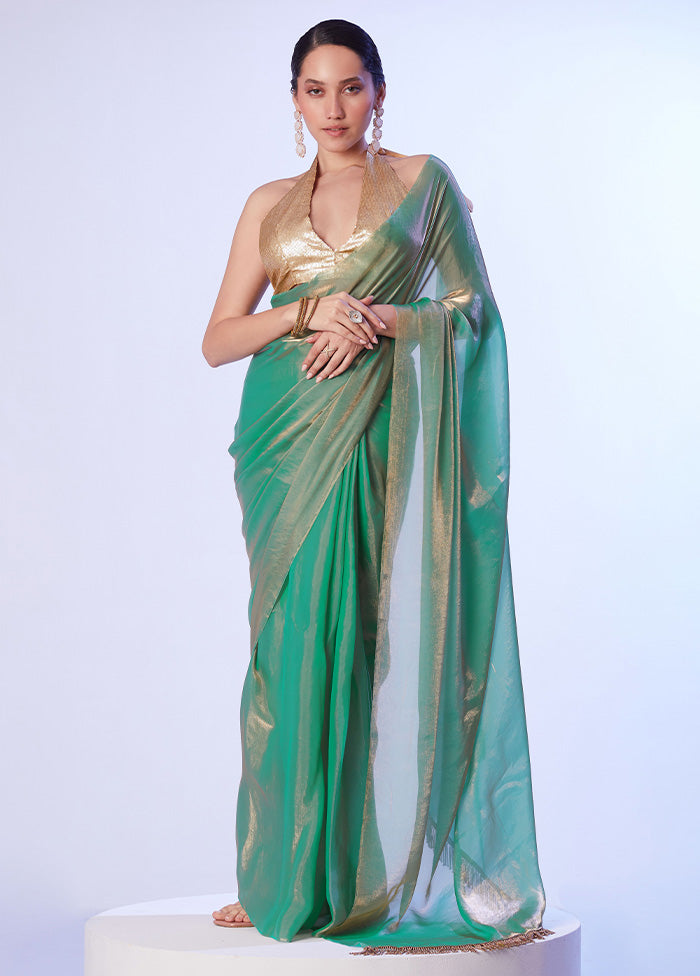 Sea Green Satin Silk Saree With Blouse Piece Outlet Footaction