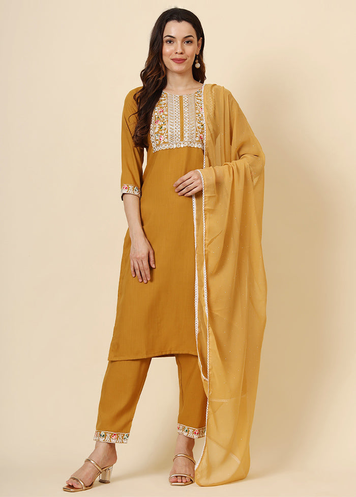 3 Pc Mustard Readymade Cotton Suit Set Discount Outlet Store