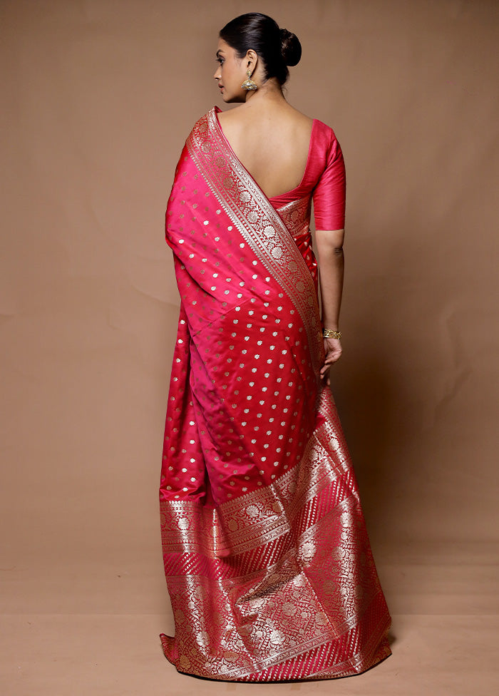 Red Banarasi Silk Saree With Blouse Piece 100% Authentic For Sale