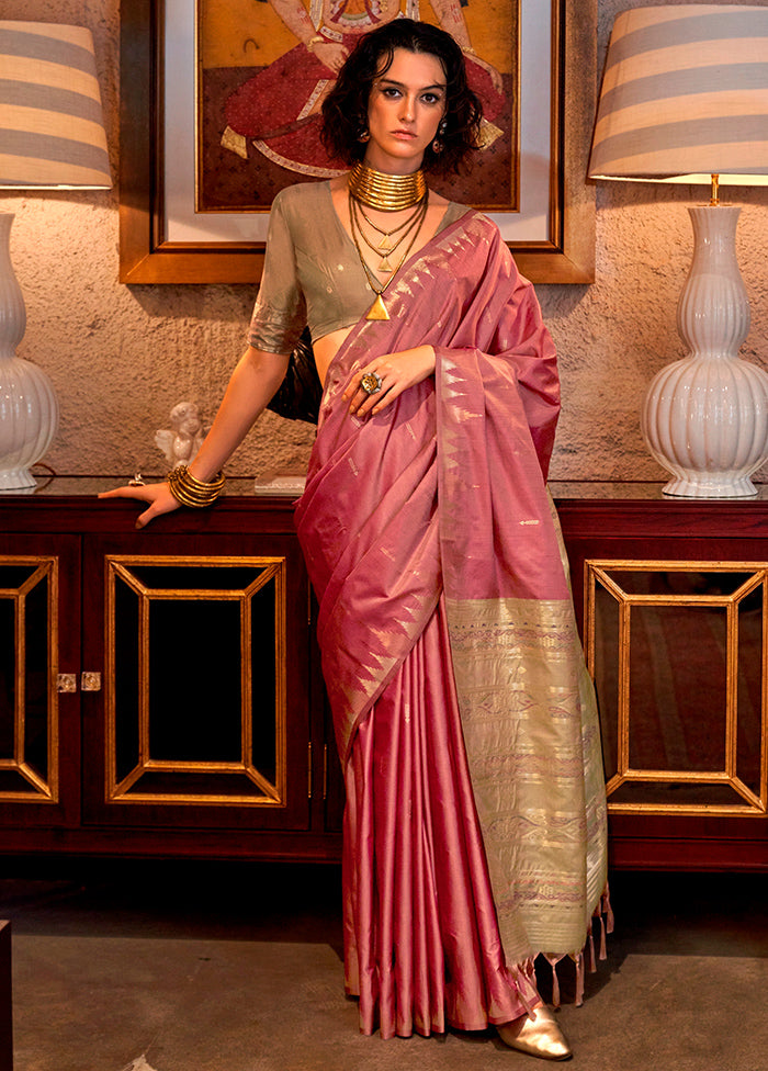 Pink Tussar Silk Saree With Blouse Piece Outlet Recommend