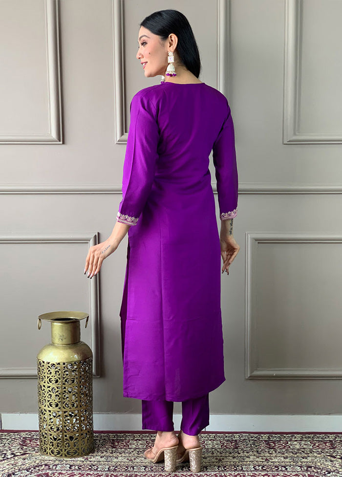 3 Pc Violet Readymade Viscose Suit Set Discount 2025 New