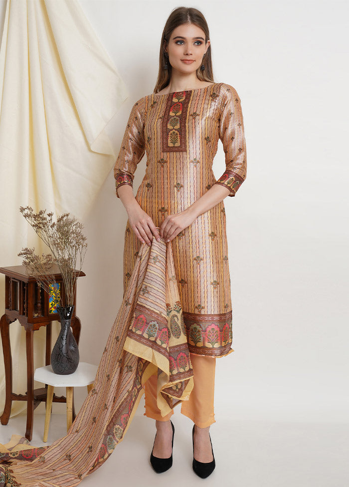 3 Pc Multicolor Unstitched Silk Suit Set Discount Best Store To Get